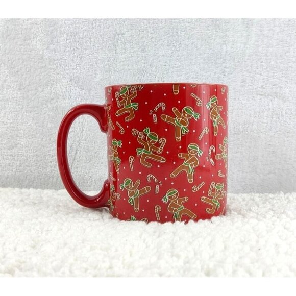 Red Gingerbread Man Mug by FAO Schwarz Shinny Candy Cane Holiday Season Xmas - Picture 1 of 9